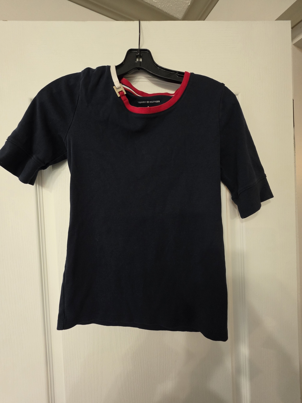 Tommy Hilfiger Navy Short Sleeve Tee with Red Neck Trim